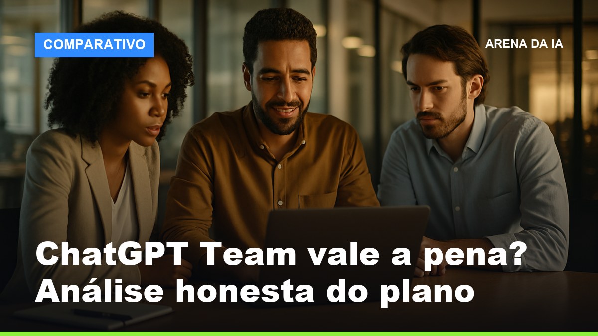 Empreendedor brasileiro discutindo plano ChatGPT Team com equipe em sala de reunião de startup