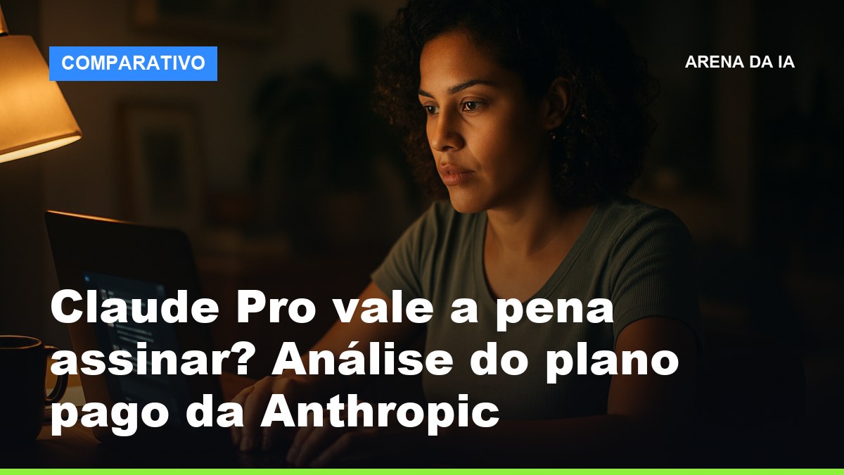 Mulher brasileira trabalhando à noite com Claude Pro no laptop em home office com luz de abajur