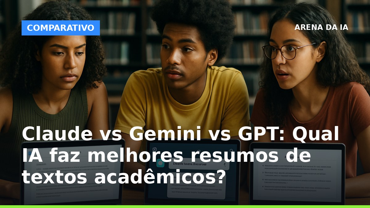 Estudantes brasileiros analisando resumos acadêmicos de diferentes IAs em notebooks