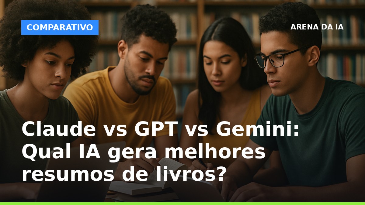 Estudantes brasileiros usando IA para gerar resumos de livros em uma biblioteca universitária