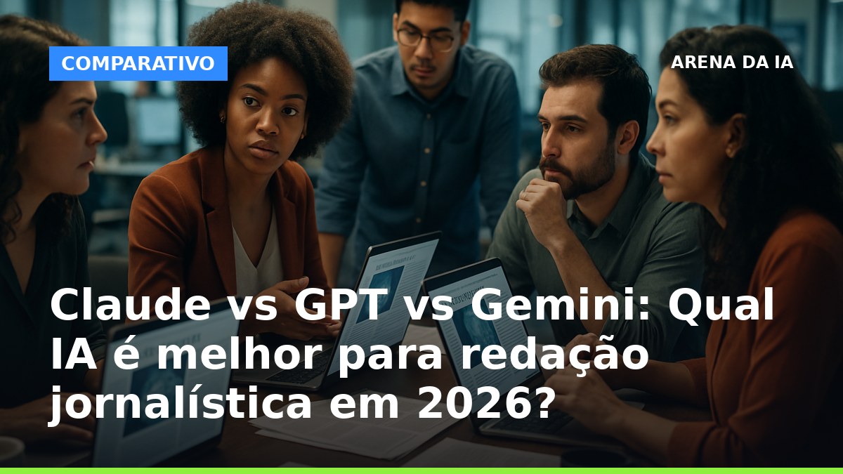 Jornalistas brasileiros analisando textos de IA para redação jornalística em 2026