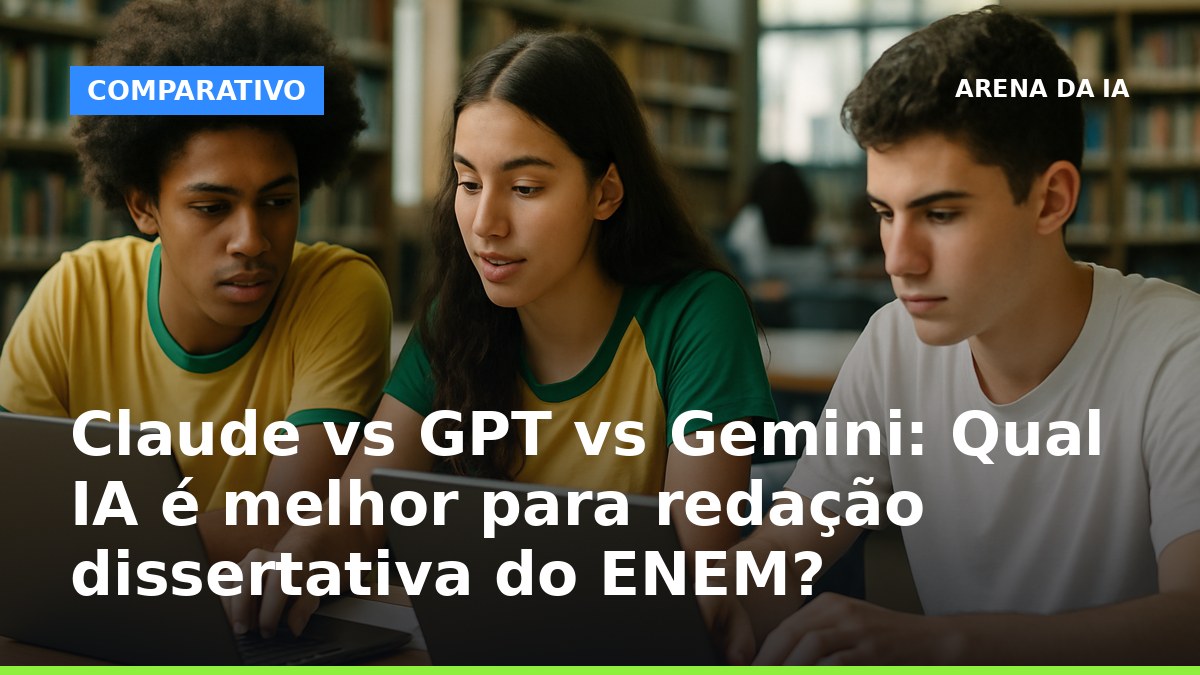 Estudantes brasileiros analisando redação ENEM gerada por IA em laptops