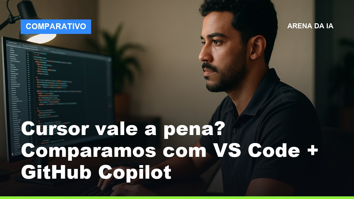 Desenvolvedor brasileiro usando Cursor IDE em monitor ultrawide com tema escuro em workstation