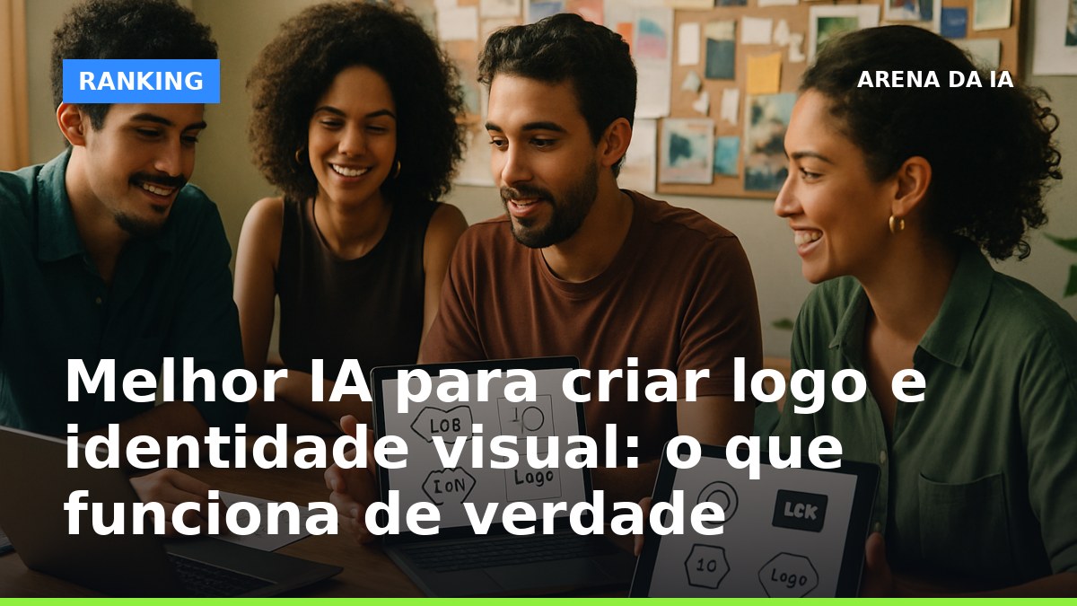 Designers brasileiros analisam logos criados por IA em notebooks, focando em identidade visual