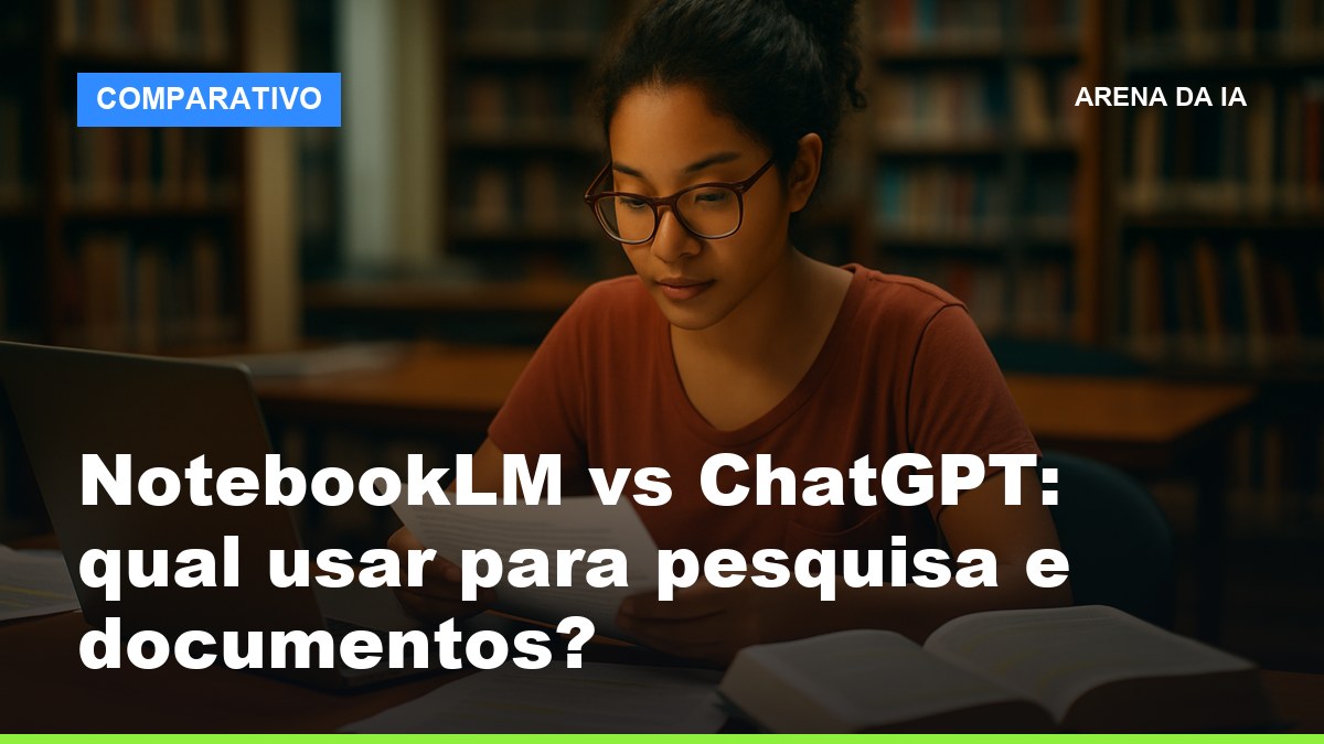 Estudante brasileira usando NotebookLM e ChatGPT para pesquisa acadêmica na biblioteca