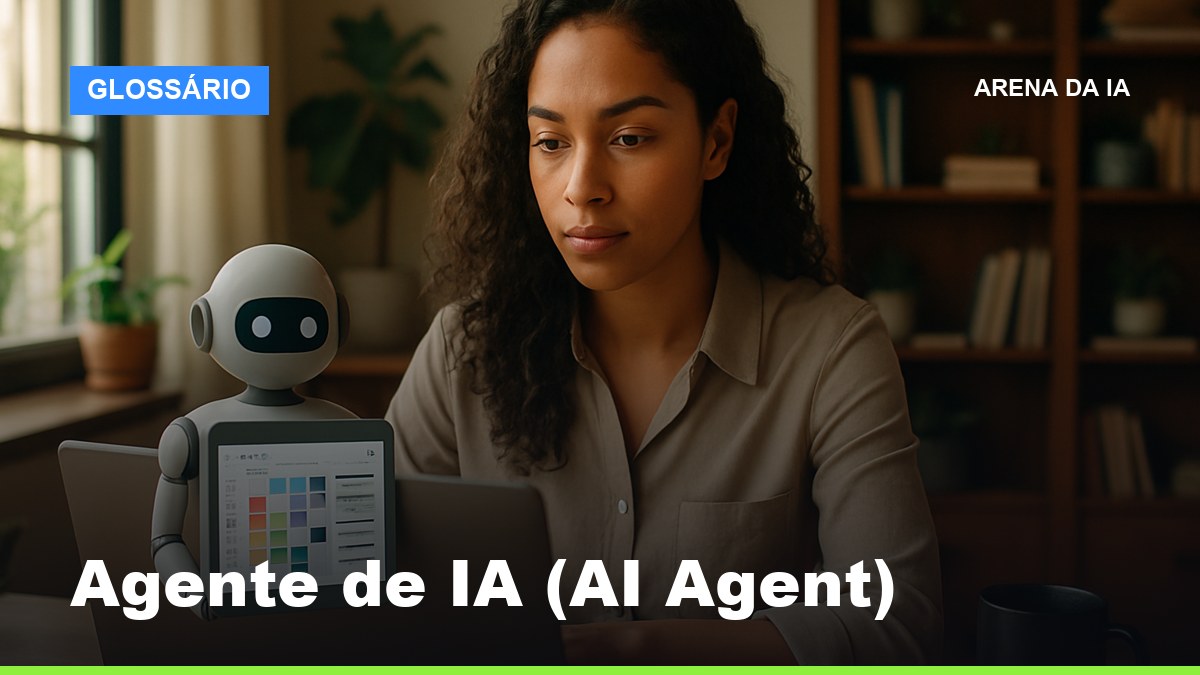 Profissional brasileira usando um agente de IA no notebook para executar tarefas automaticamente