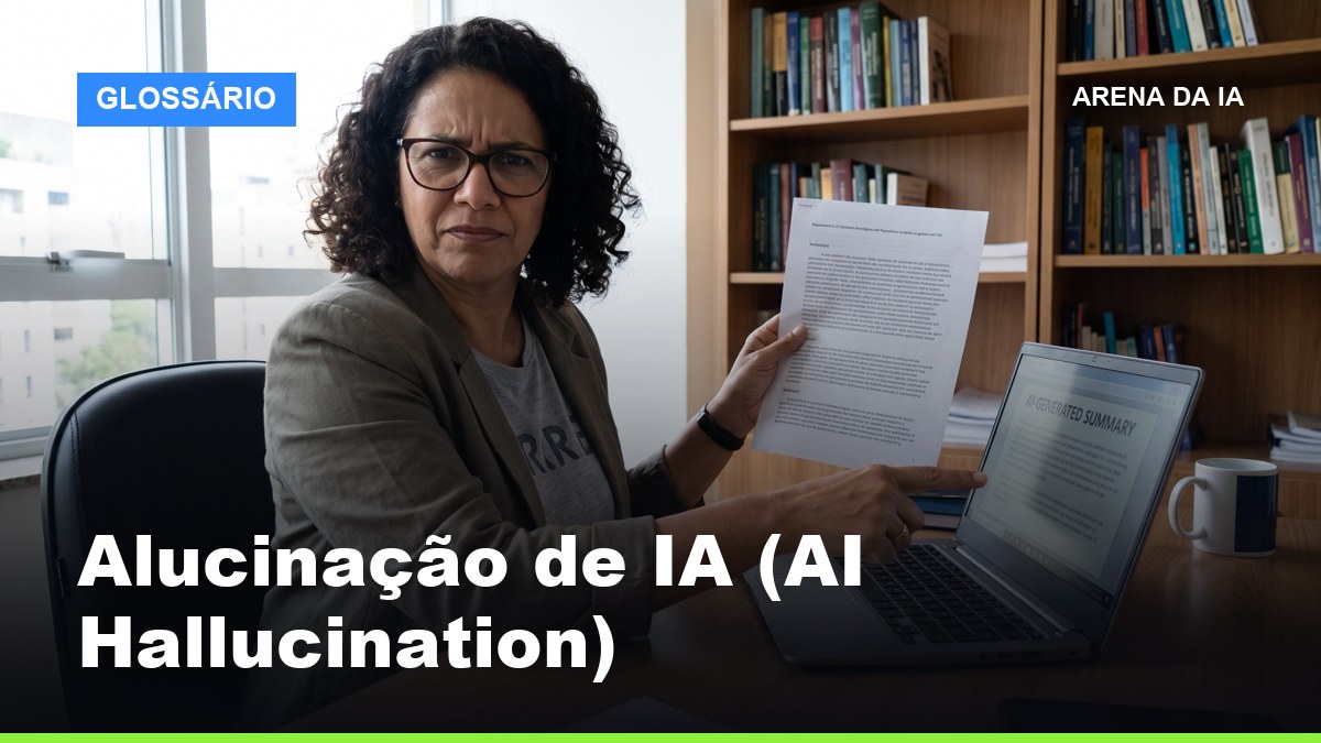 Pesquisadora brasileira identificando alucinação de IA ao comparar resposta do modelo com documento impresso