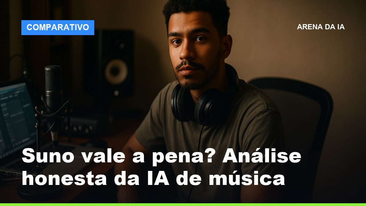 Produtor musical brasileiro usando Suno para criar música com IA em estúdio caseiro